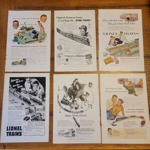 Lot Of 6 Mid Century Lionel Model Train Ads For Frames Or Art